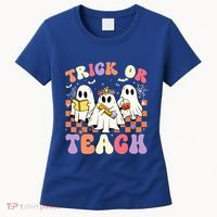 Teacher Halloween Ghost Trick Or Teach Retro Groovy Funny Gift Women's T-Shirt thumb 0