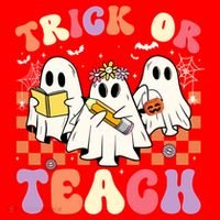 Teacher Halloween Ghost Trick Or Teach Retro Groovy Funny Gift Santa Hat thumb 1