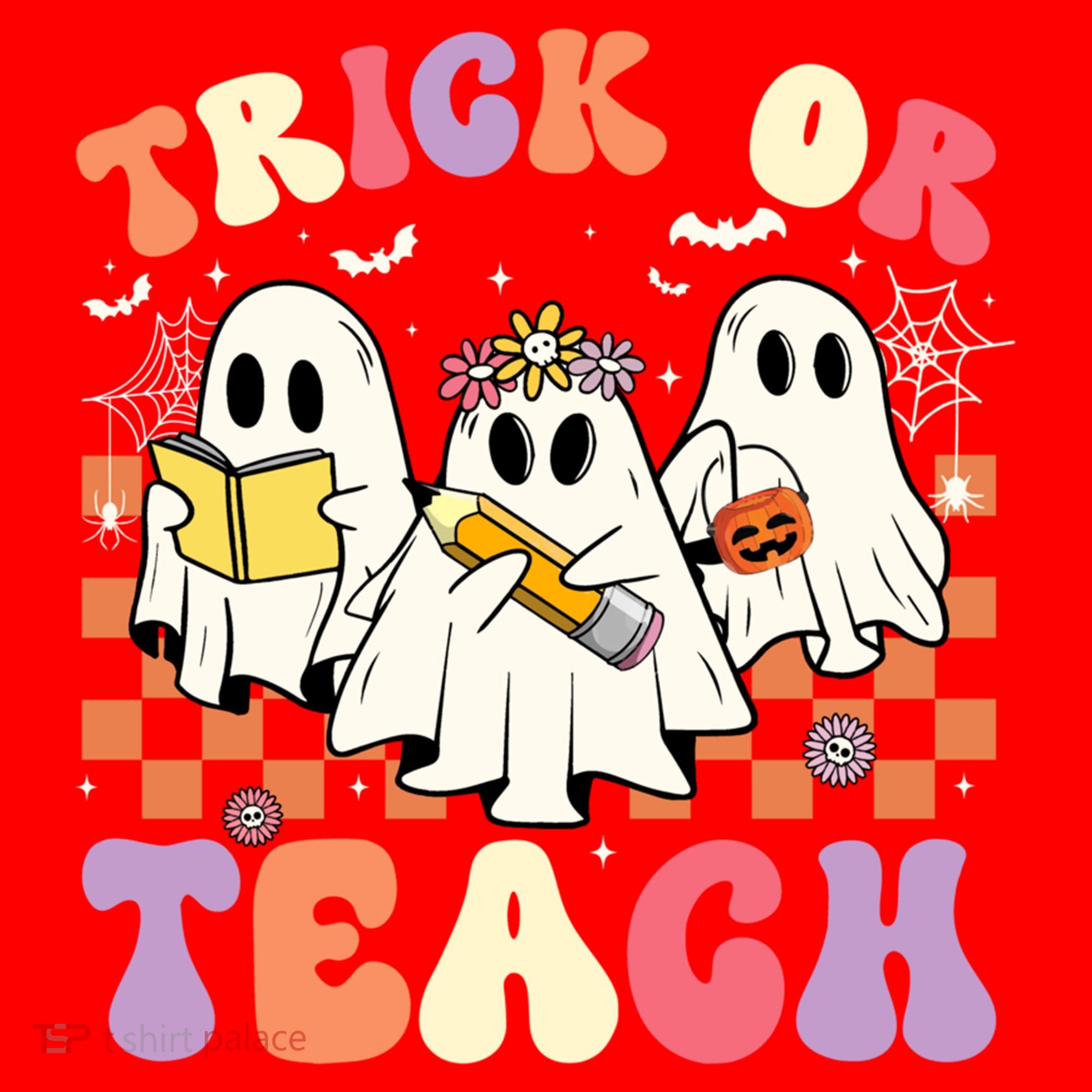 Teacher Halloween Ghost Trick Or Teach Retro Groovy Funny Gift Santa Hat