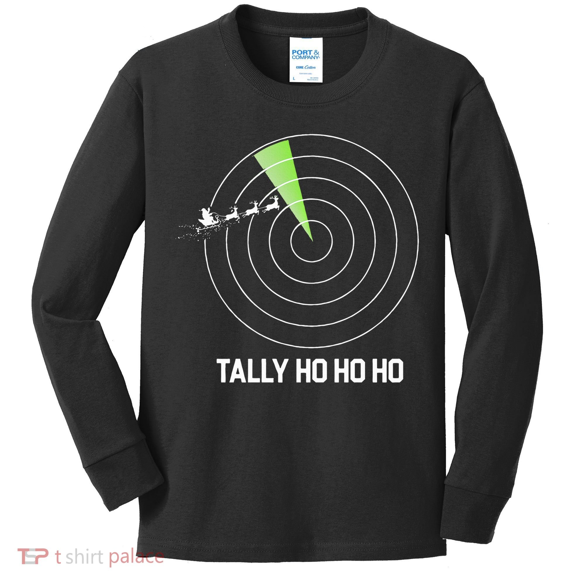 Tally Ho Ho Ho Air Traffic Controller Pilot Christmas Kids Long Sleeve Shirt