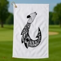 Tribal Hawaiian Hook Fishing Golf Towel thumb 1