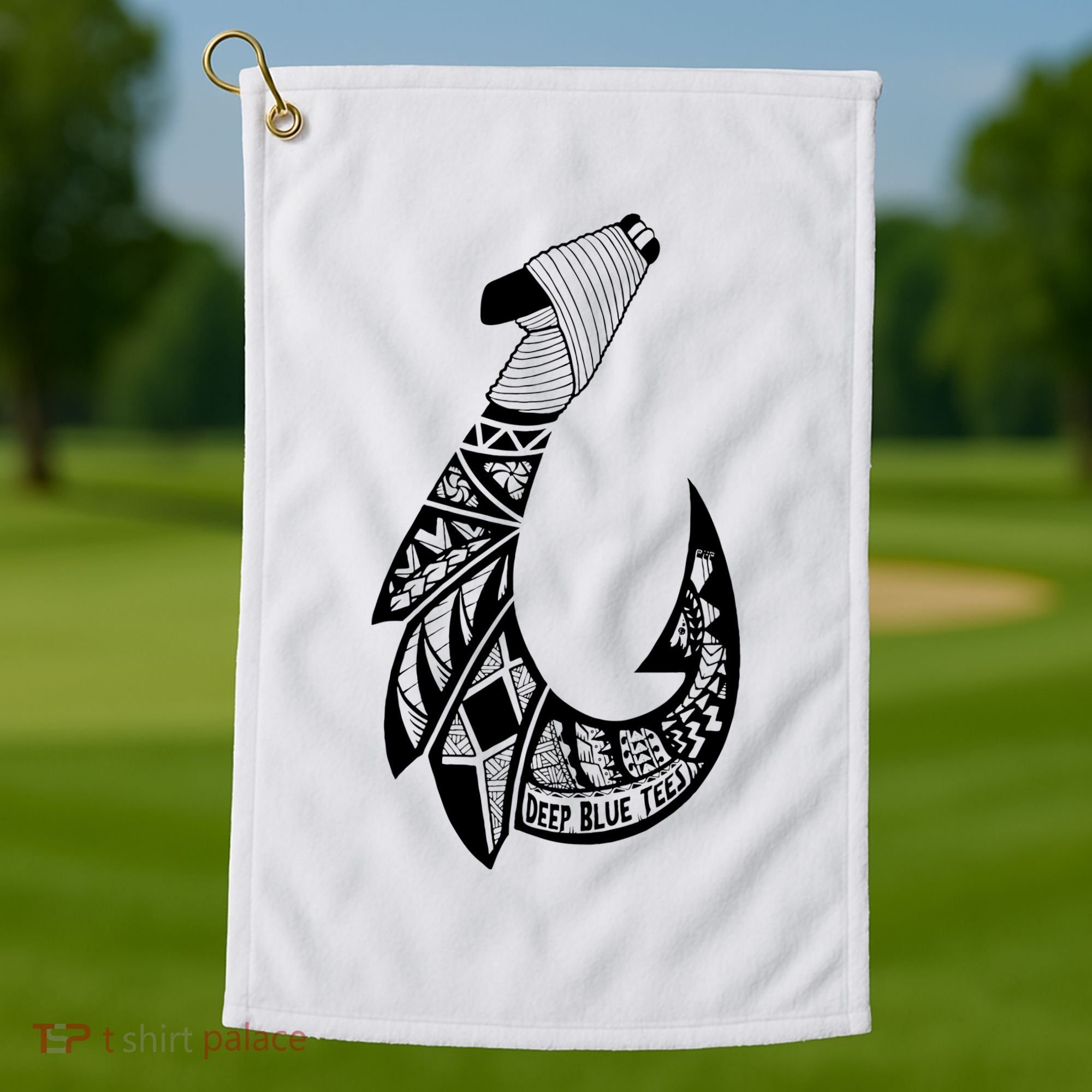 Tribal Hawaiian Hook Fishing Golf Towel