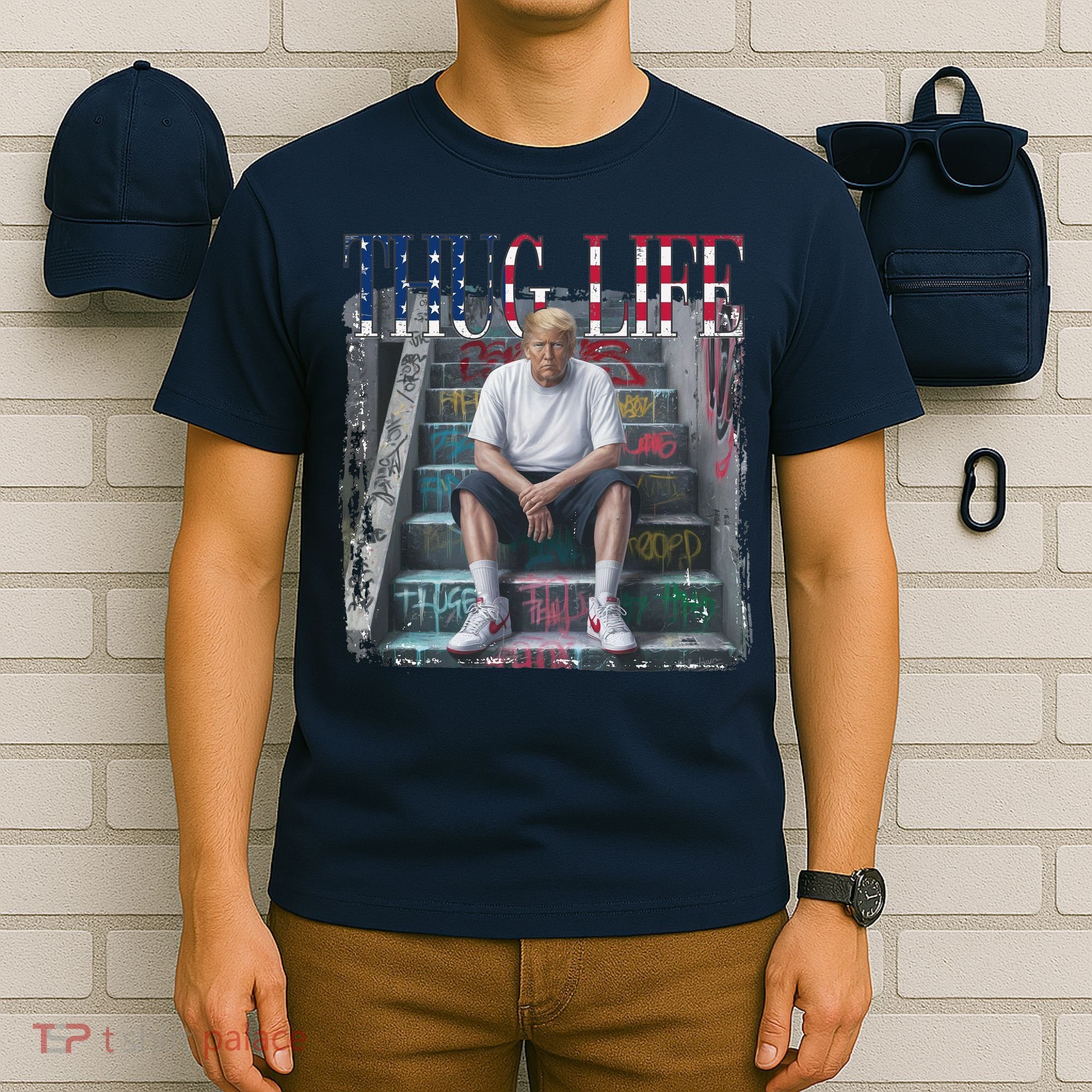 Trump Hip Hop Thug Life America Flag Vote Felon Conviction T-Shirt