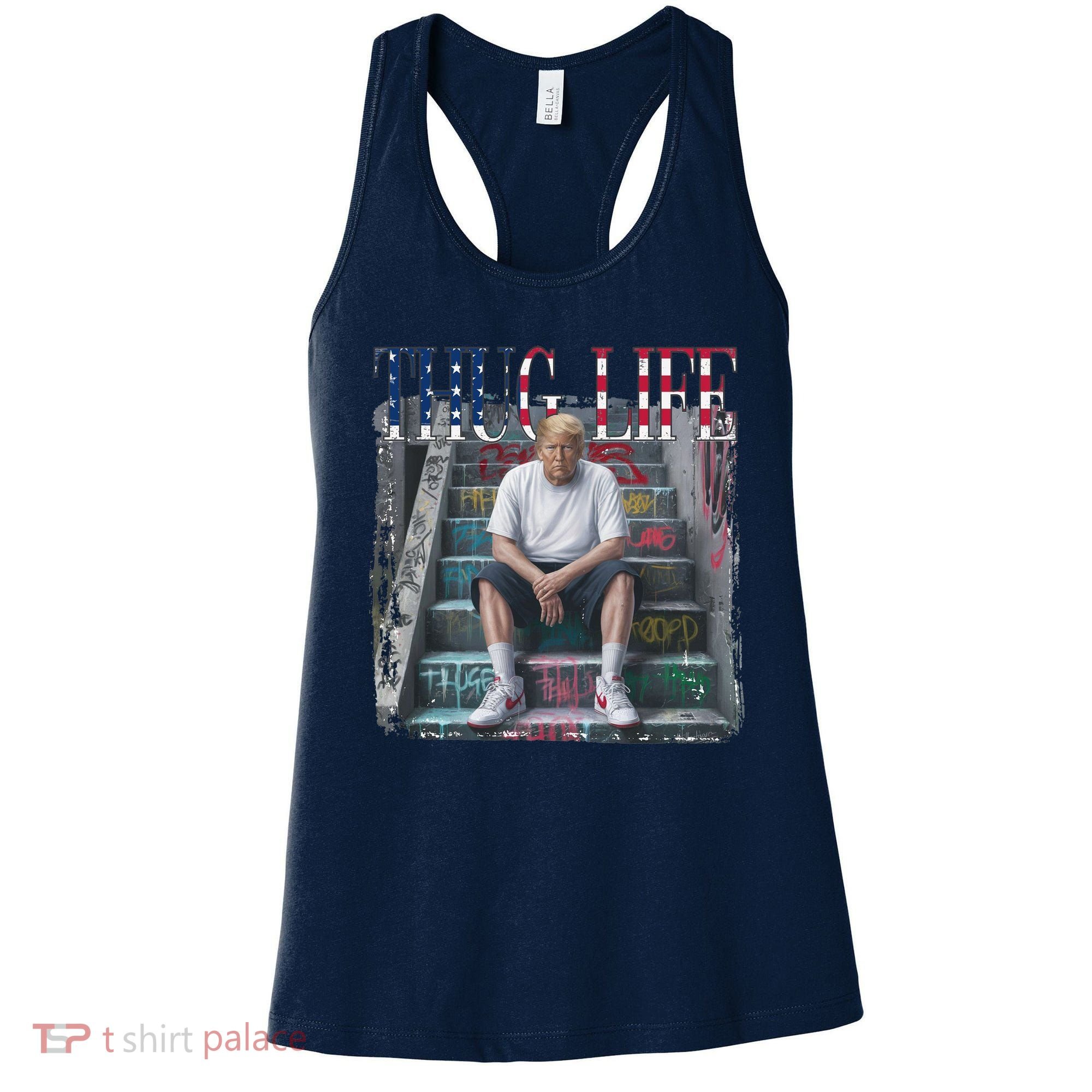 Trump Hip Hop Thug Life America Flag Vote Felon Conviction Women's Tank Top