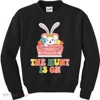 The Hunt Is On Easter Bunny Holiday Kids Sweatshirt thumb 0
