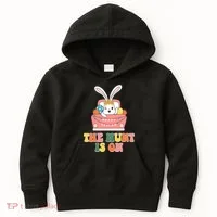 The Hunt Is On Easter Bunny Holiday Kids Hoodie thumb 0