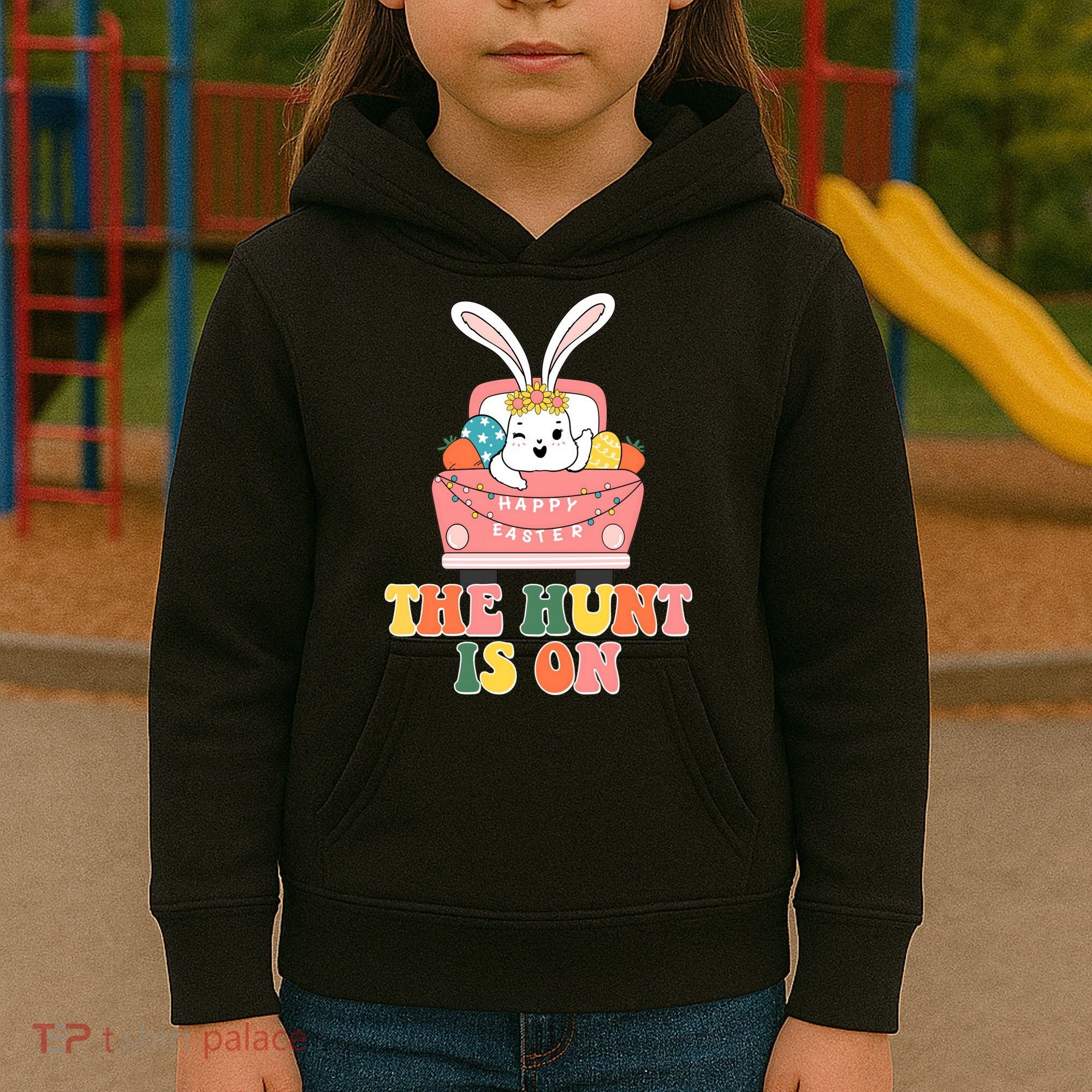 The Hunt Is On Easter Bunny Holiday Kids Hoodie