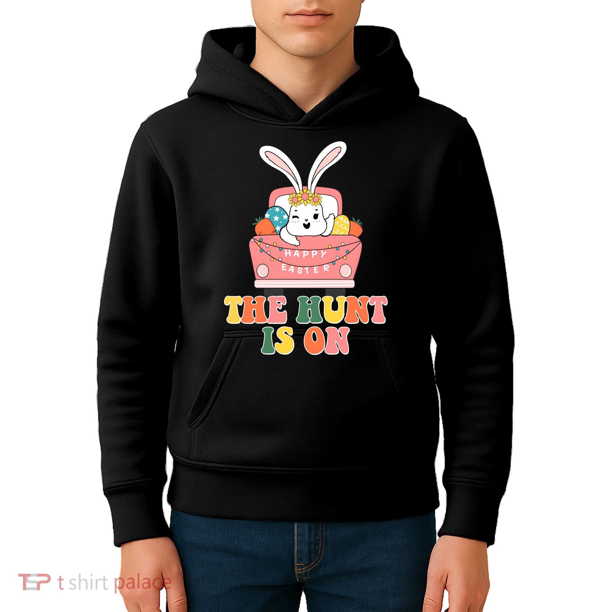 The Hunt Is On Easter Bunny Holiday Kids Hoodie