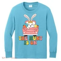 The Hunt Is On Easter Bunny Holiday Kids Long Sleeve Shirt thumb 0