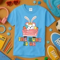 The Hunt Is On Easter Bunny Holiday Kids T-Shirt thumb 3