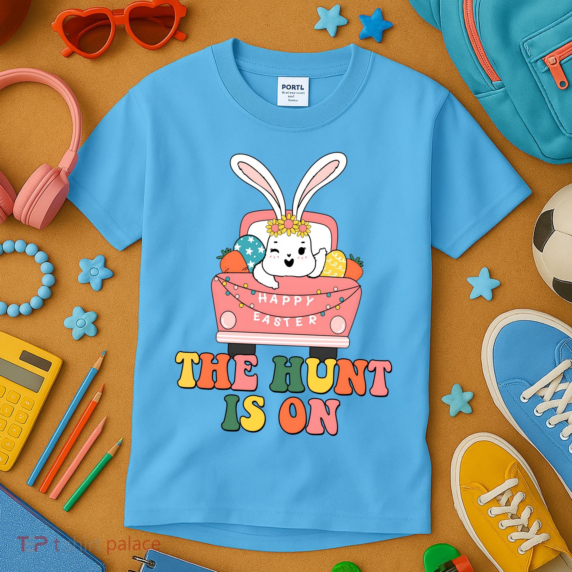 The Hunt Is On Easter Bunny Holiday Kids T-Shirt