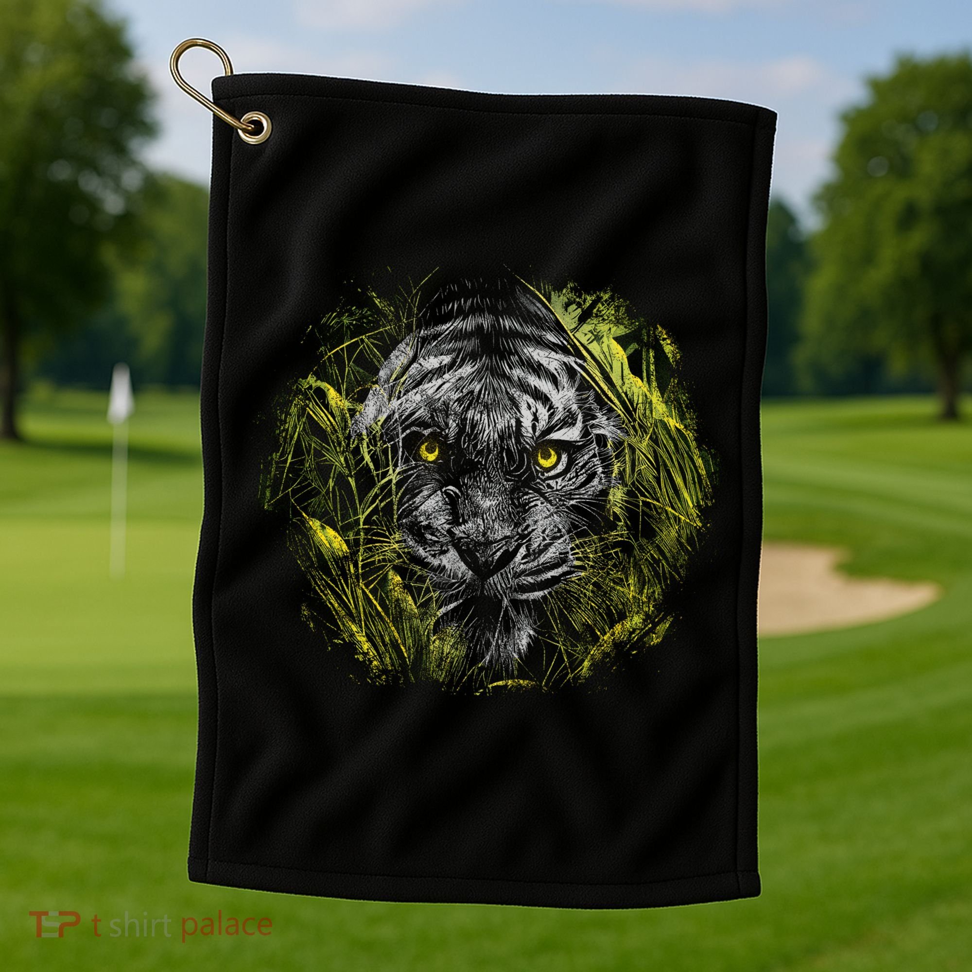 Tiger Hiding In The Grass Golf Towel
