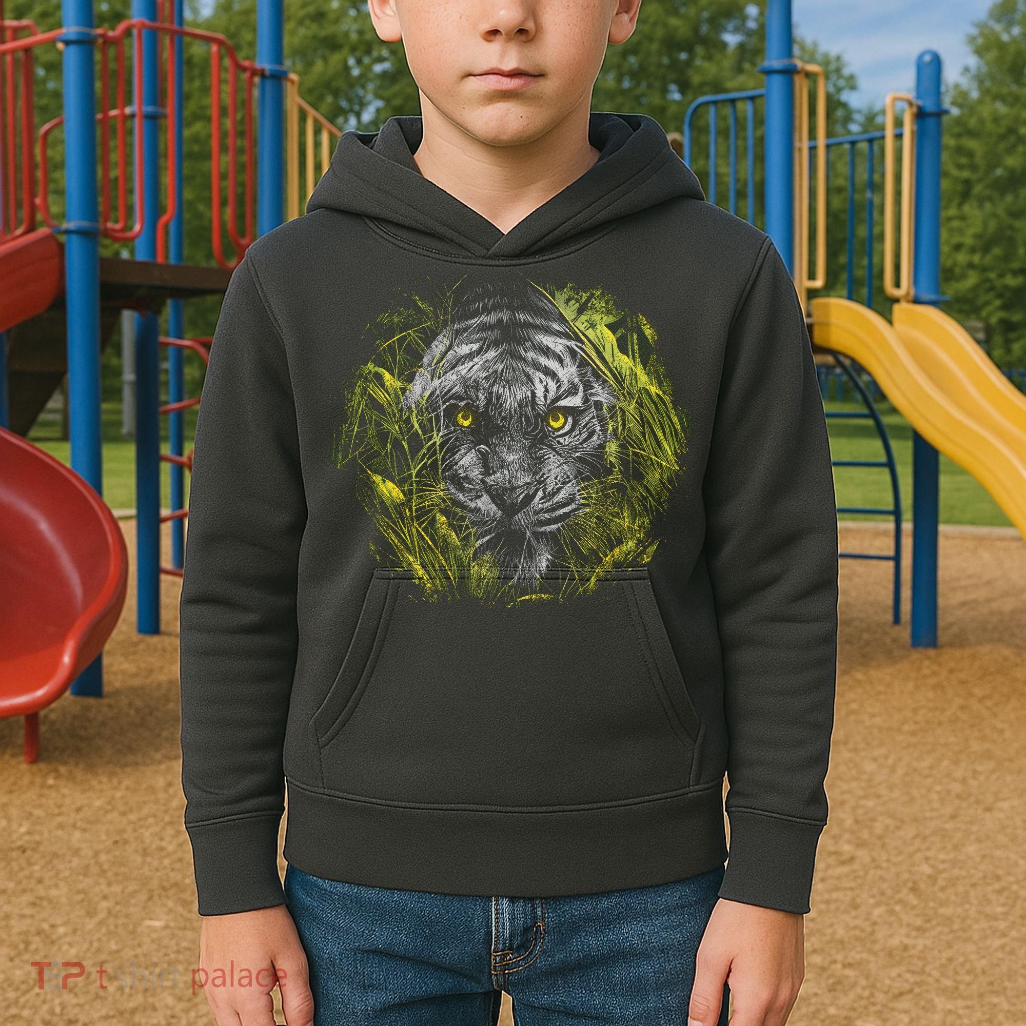 Tiger Hiding In The Grass Kids Hoodie