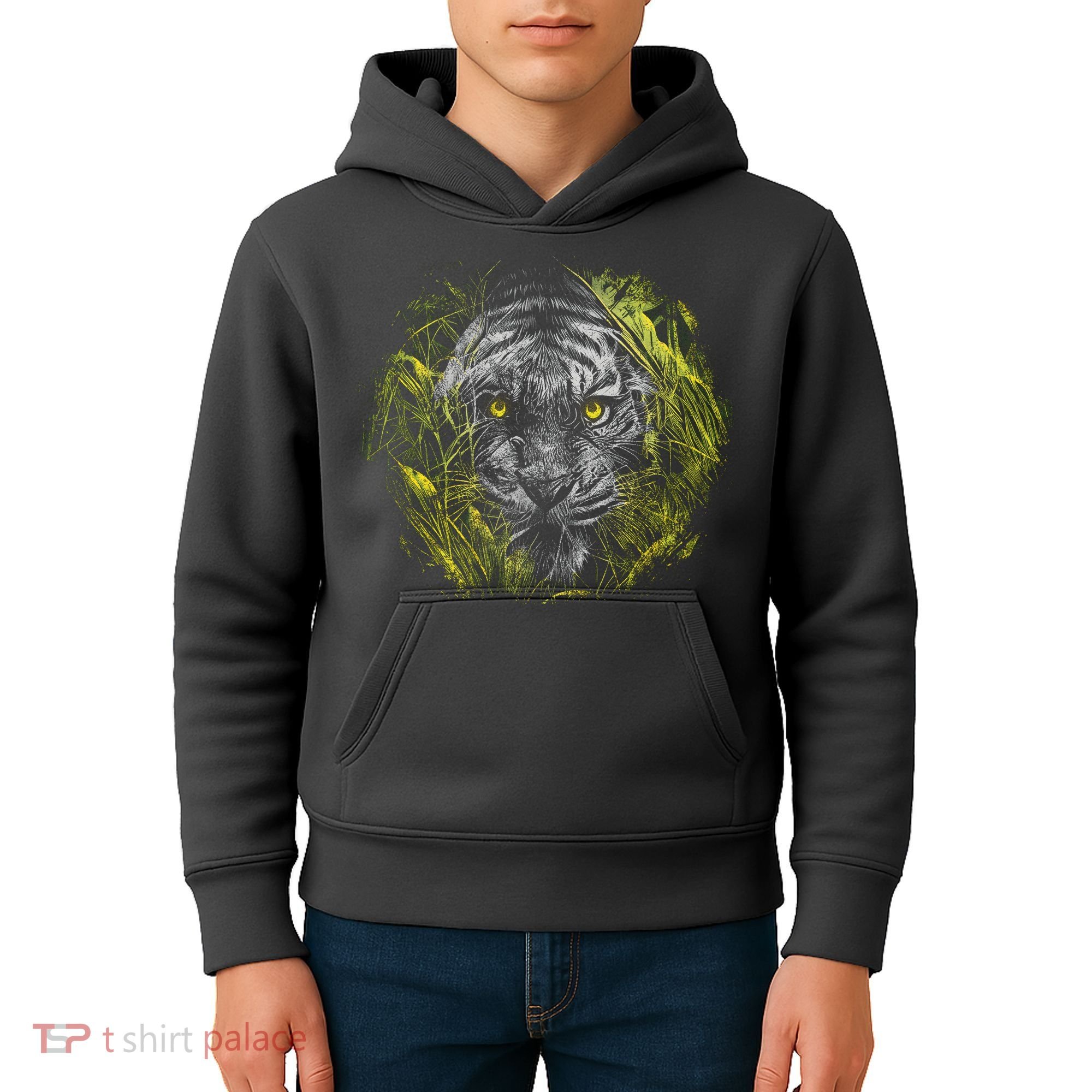 Tiger Hiding In The Grass Kids Hoodie