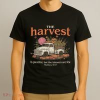 The Harvest Is Plentiful Christian Fall Autumn Vintage Truck T-Shirt thumb 3