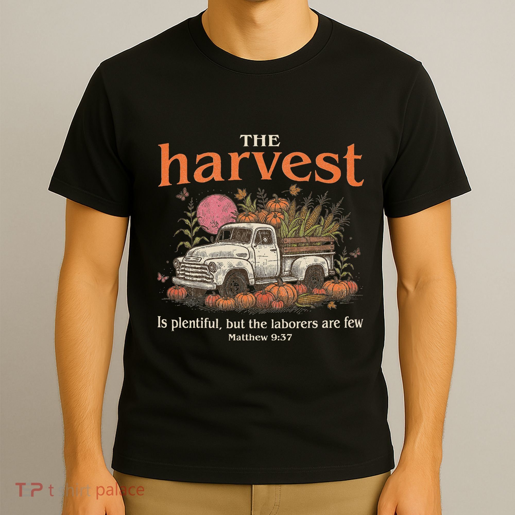 The Harvest Is Plentiful Christian Fall Autumn Vintage Truck T-Shirt