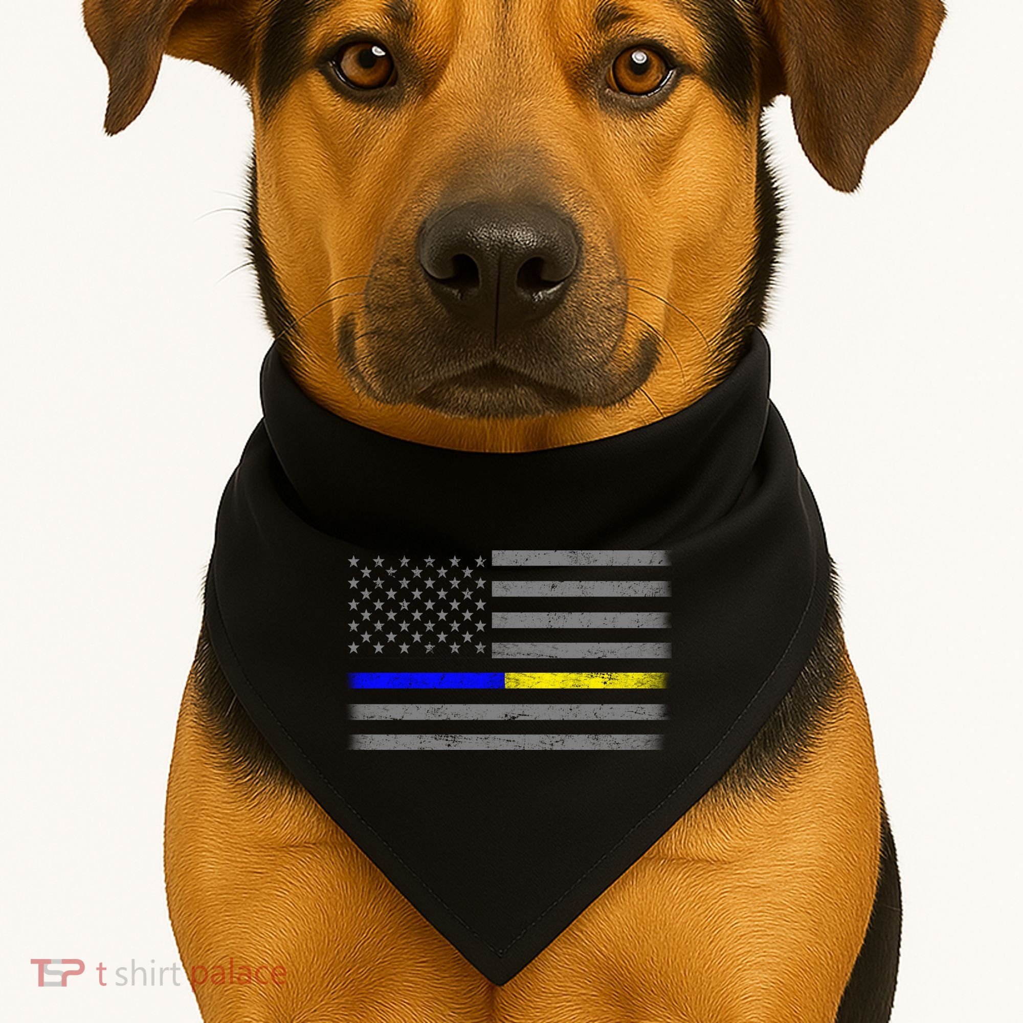 Thin Blue Gold Line Police Dispatcher Flag USA-Made Doggie Bandana