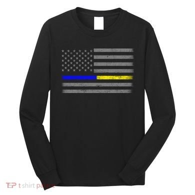 Thin Blue Gold Line Police Dispatcher Flag Long Sleeve Shirt