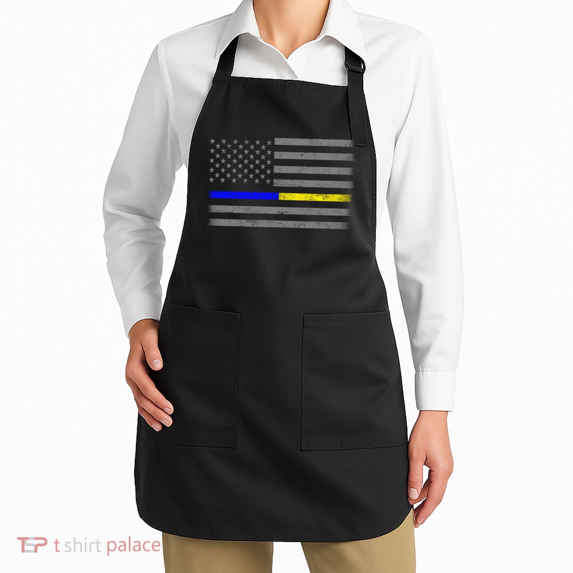 Thin Blue Gold Line Police Dispatcher Flag Apron