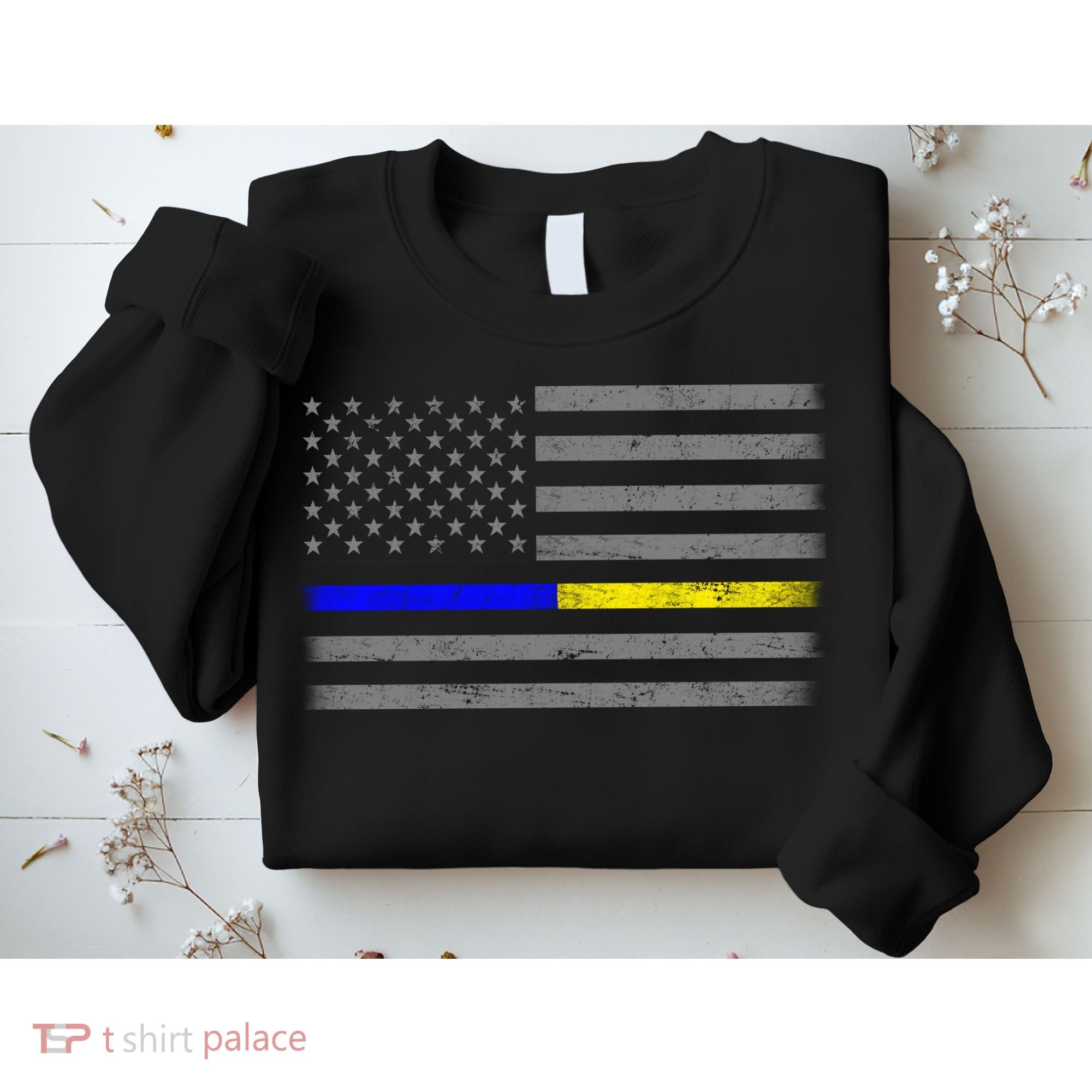 Thin Blue Gold Line Police Dispatcher Flag Sweatshirt