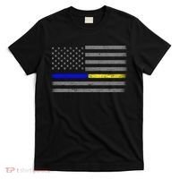 Thin Blue Gold Line Police Dispatcher Flag T-Shirt thumb 0