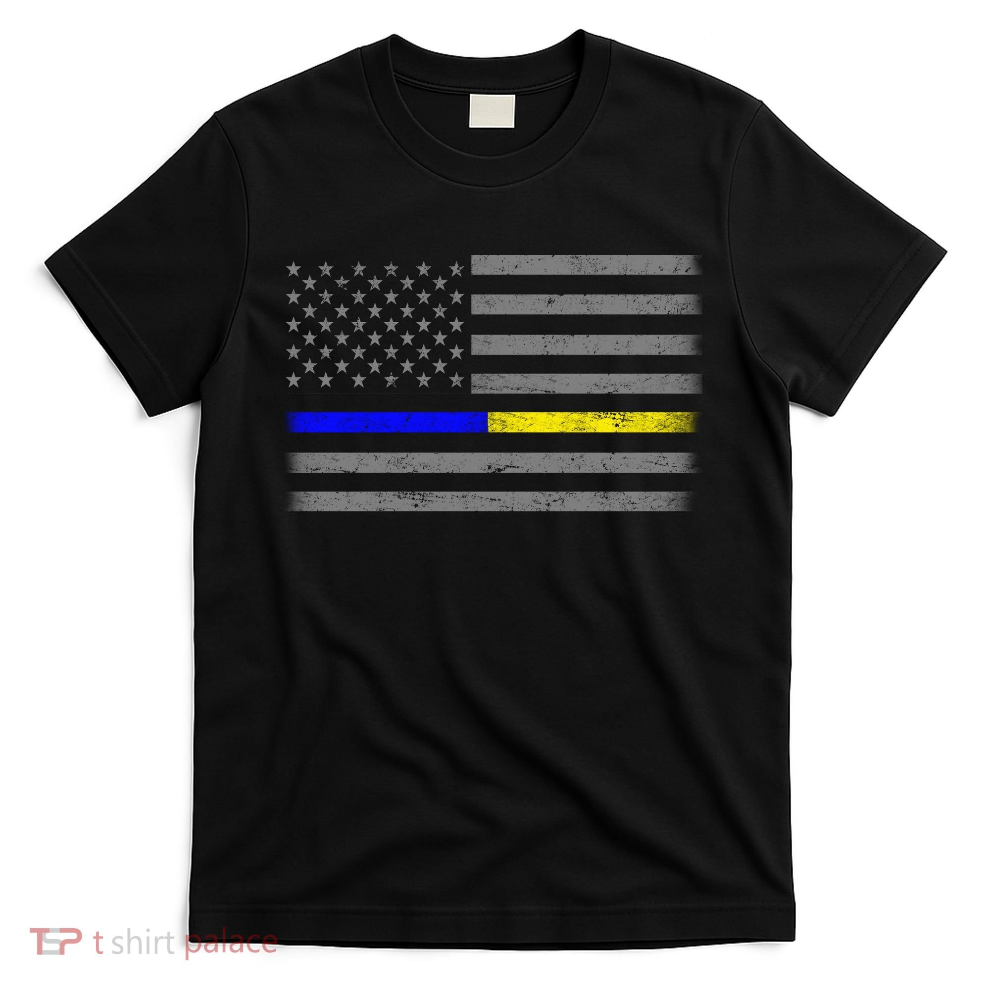 Thin Blue Gold Line Police Dispatcher Flag T-Shirt