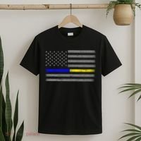 Thin Blue Gold Line Police Dispatcher Flag T-Shirt thumb 2