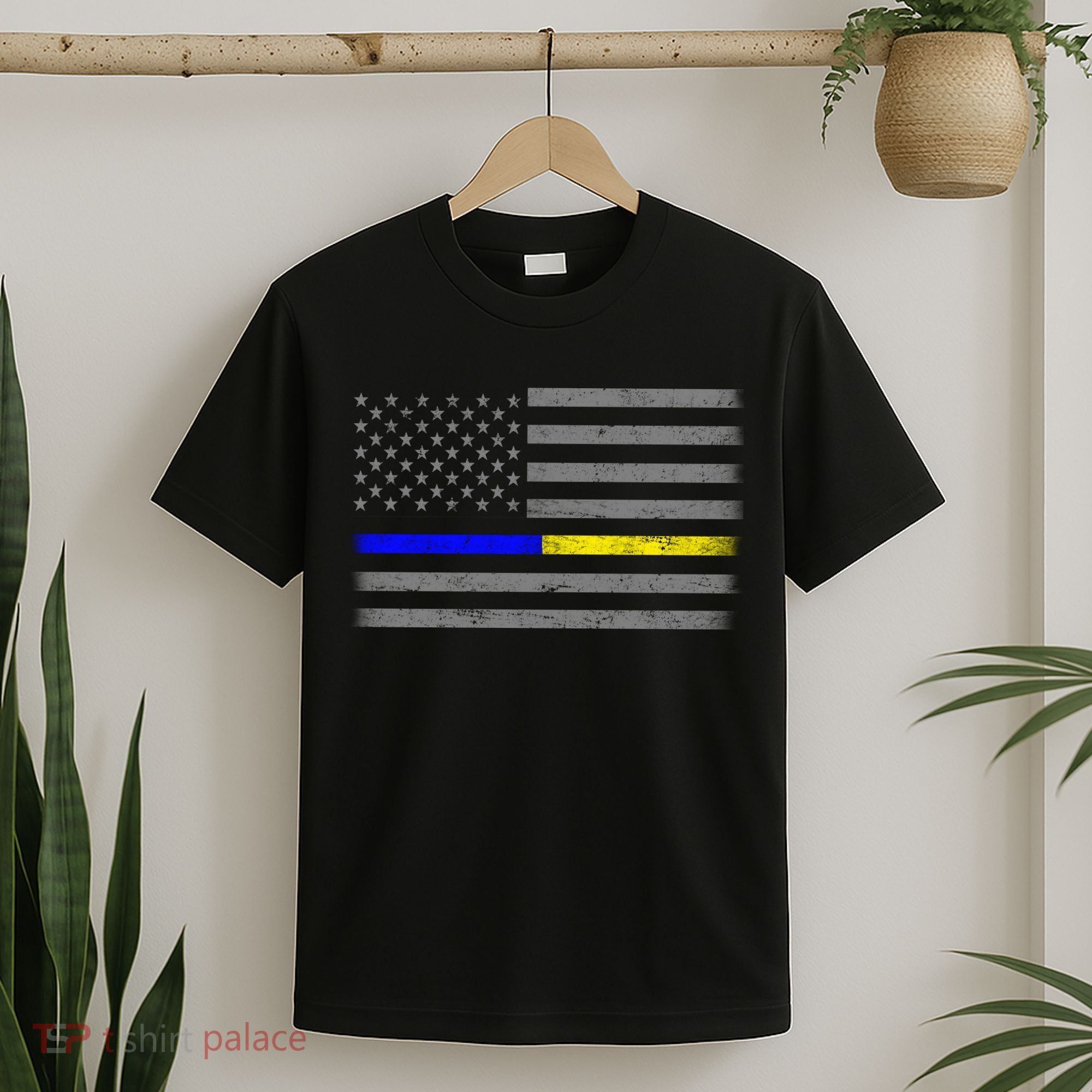 Thin Blue Gold Line Police Dispatcher Flag T-Shirt