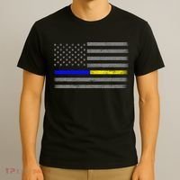 Thin Blue Gold Line Police Dispatcher Flag T-Shirt thumb 3