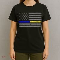 Thin Blue Gold Line Police Dispatcher Flag T-Shirt thumb 4