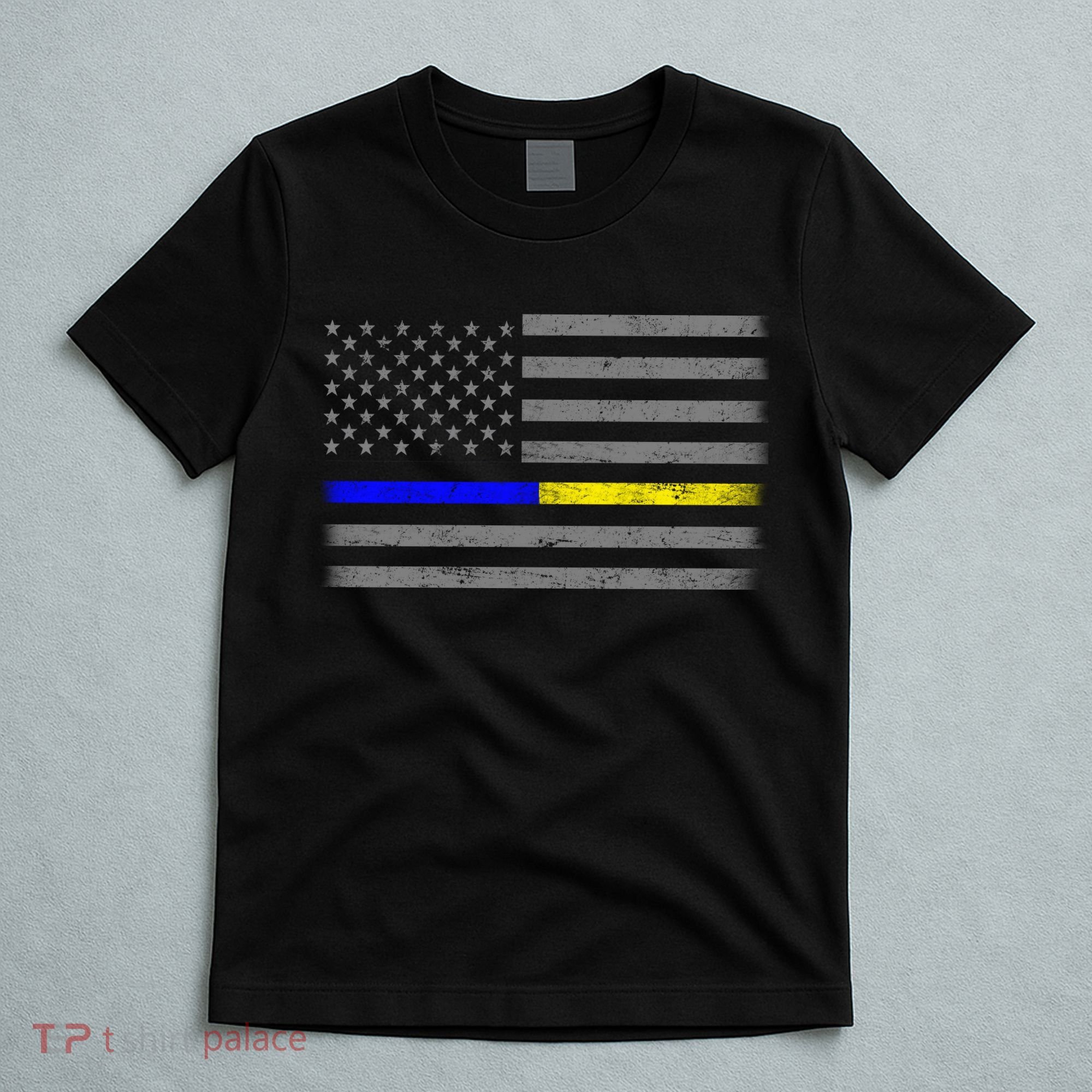 Thin Blue Gold Line Police Dispatcher Flag T-Shirt
