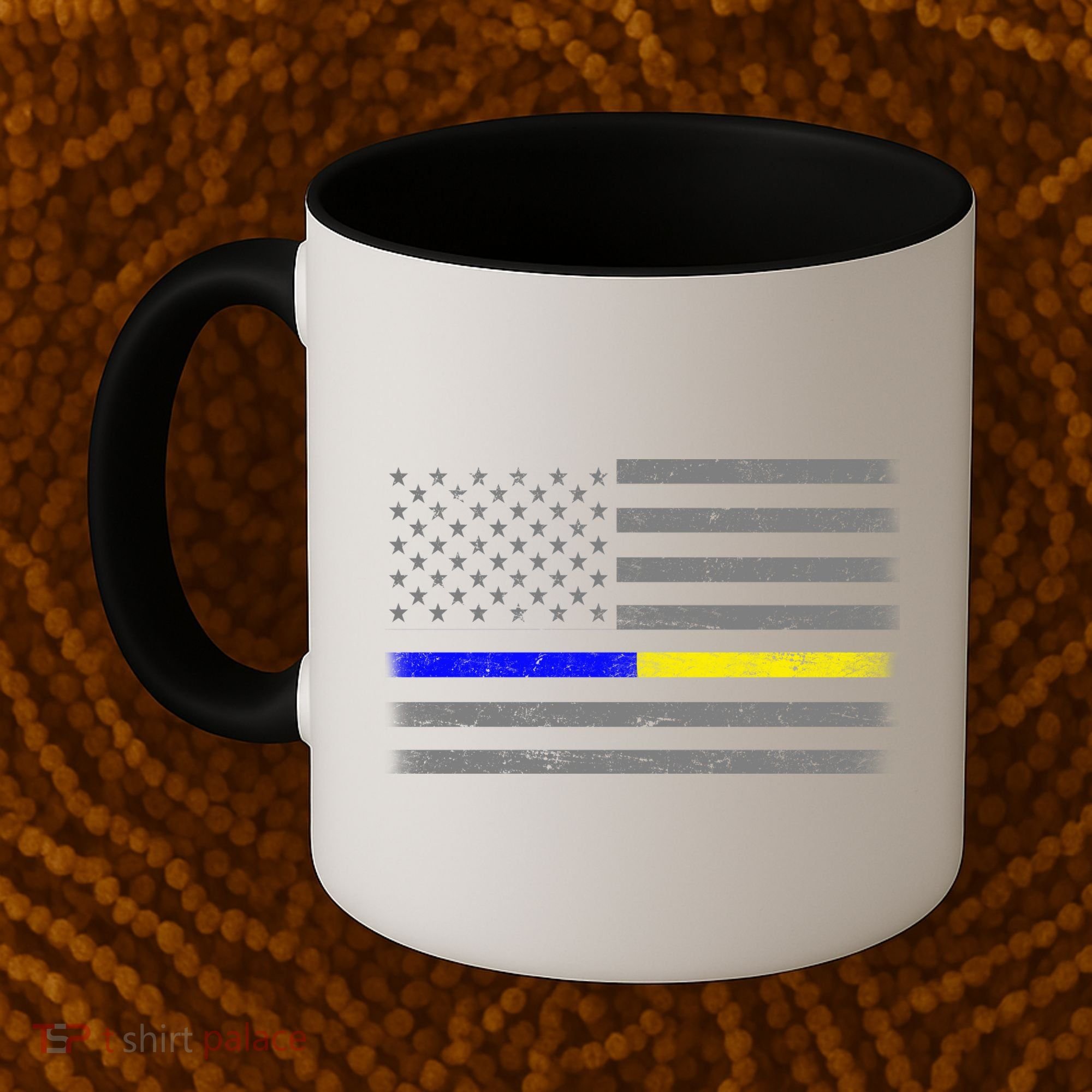 Thin Blue Gold Line Police Dispatcher Flag Coffee Mug