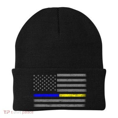 Thin Blue Gold Line Police Dispatcher Flag Beanie
