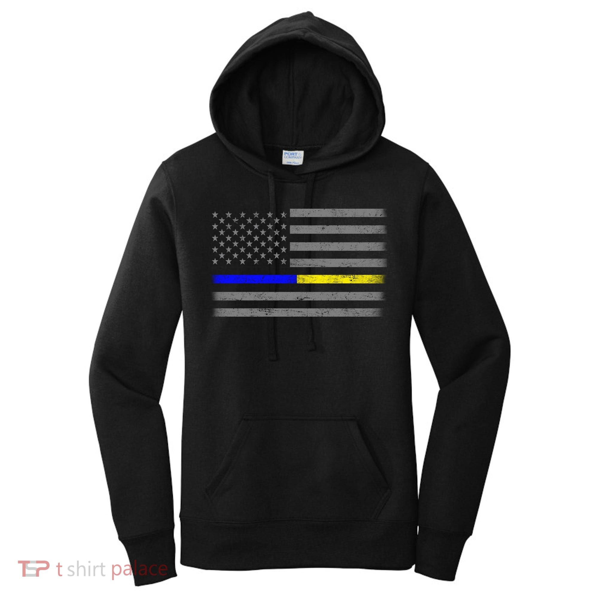 Thin Blue Gold Line Police Dispatcher Flag Women's Hoodie