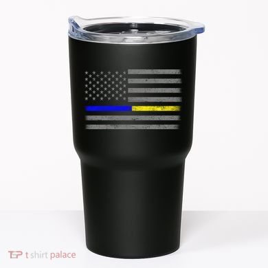 Thin Blue Gold Line Police Dispatcher Flag Tumbler