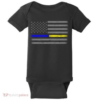 Thin Blue Gold Line Police Dispatcher Flag Baby Bodysuit