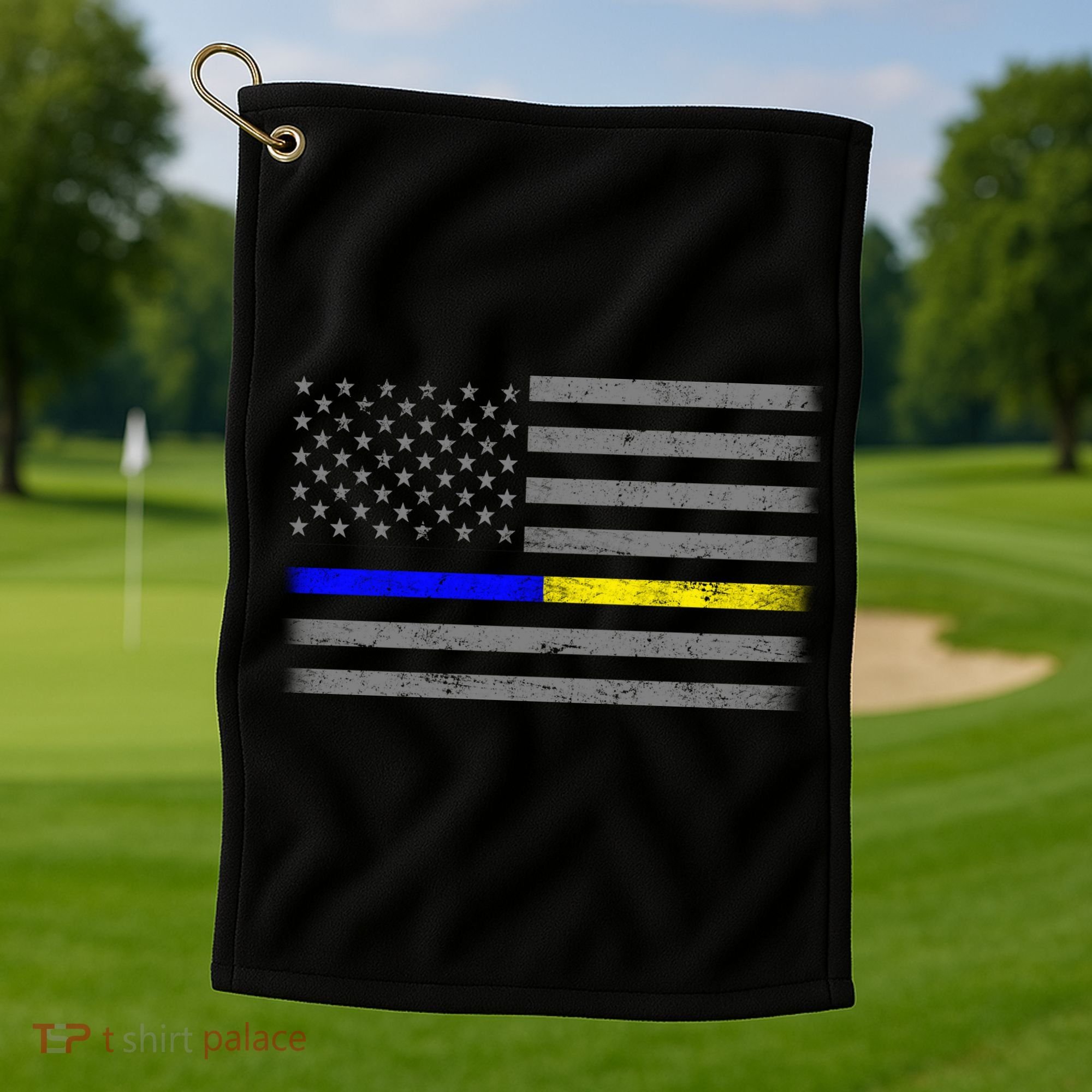 Thin Blue Gold Line Police Dispatcher Flag Golf Towel