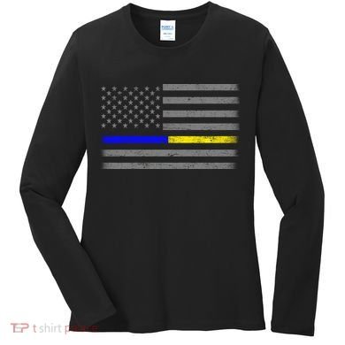 Thin Blue Gold Line Police Dispatcher Flag Women's Long Sleeve Shirt