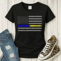 Thin Blue Gold Line Police Dispatcher Flag Women's T-Shirt thumb 3