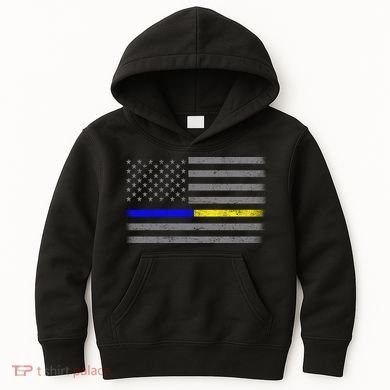 Thin Blue Gold Line Police Dispatcher Flag Kids Hoodie