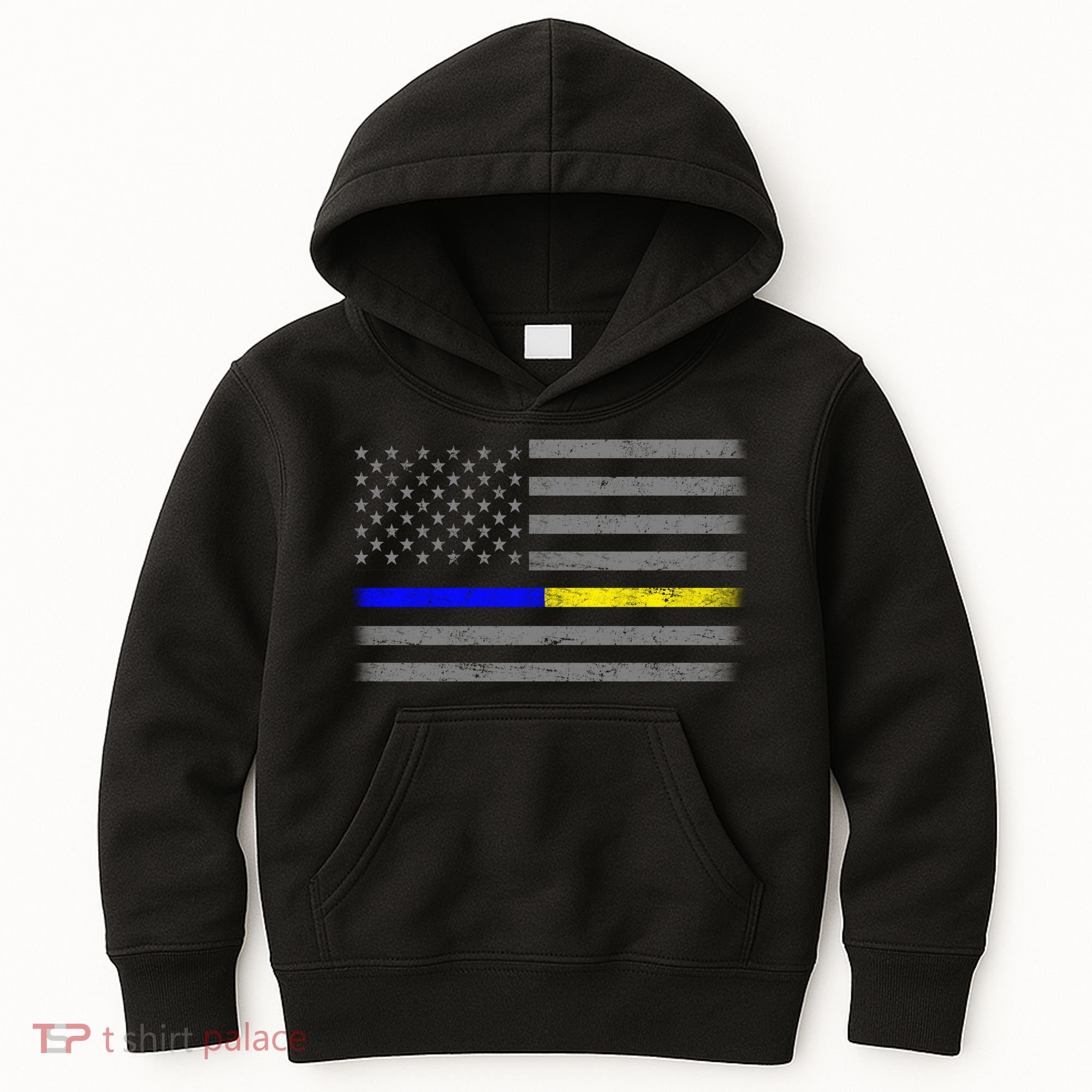 Thin Blue Gold Line Police Dispatcher Flag Kids Hoodie