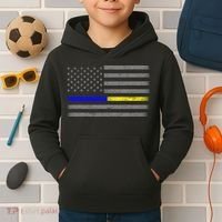 Thin Blue Gold Line Police Dispatcher Flag Kids Hoodie thumb 2