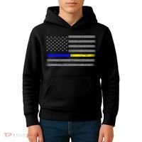 Thin Blue Gold Line Police Dispatcher Flag Kids Hoodie thumb 4
