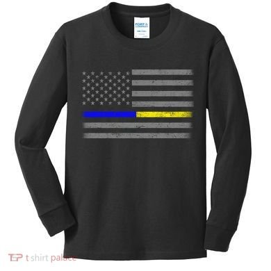 Thin Blue Gold Line Police Dispatcher Flag Kids Long Sleeve Shirt