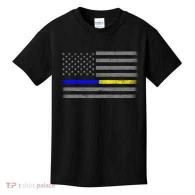 Thin Blue Gold Line Police Dispatcher Flag Kids T-Shirt