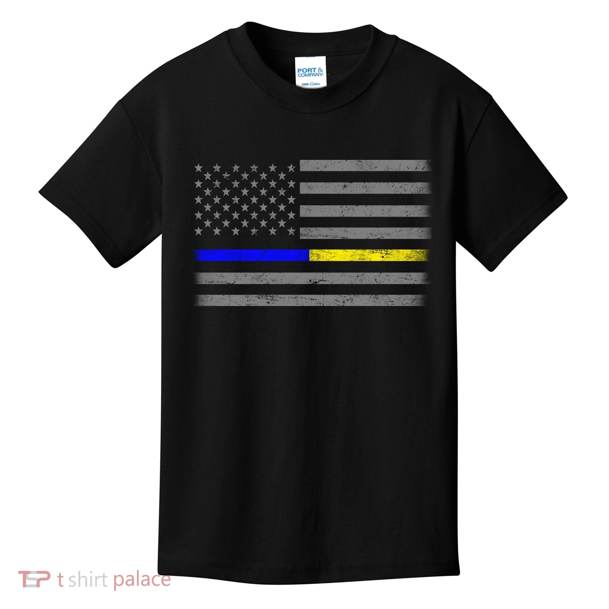 Thin Blue Gold Line Police Dispatcher Flag Kids T-Shirt