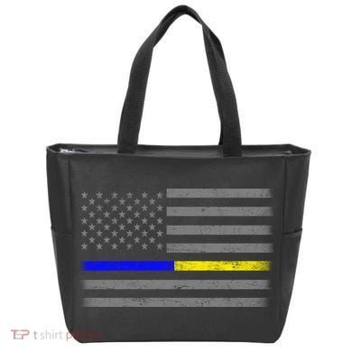 Thin Blue Gold Line Police Dispatcher Flag Tote Bag