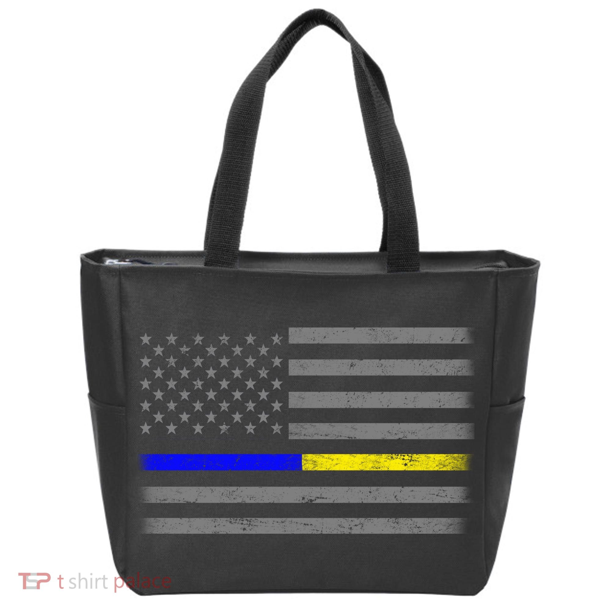 Thin Blue Gold Line Police Dispatcher Flag Tote Bag