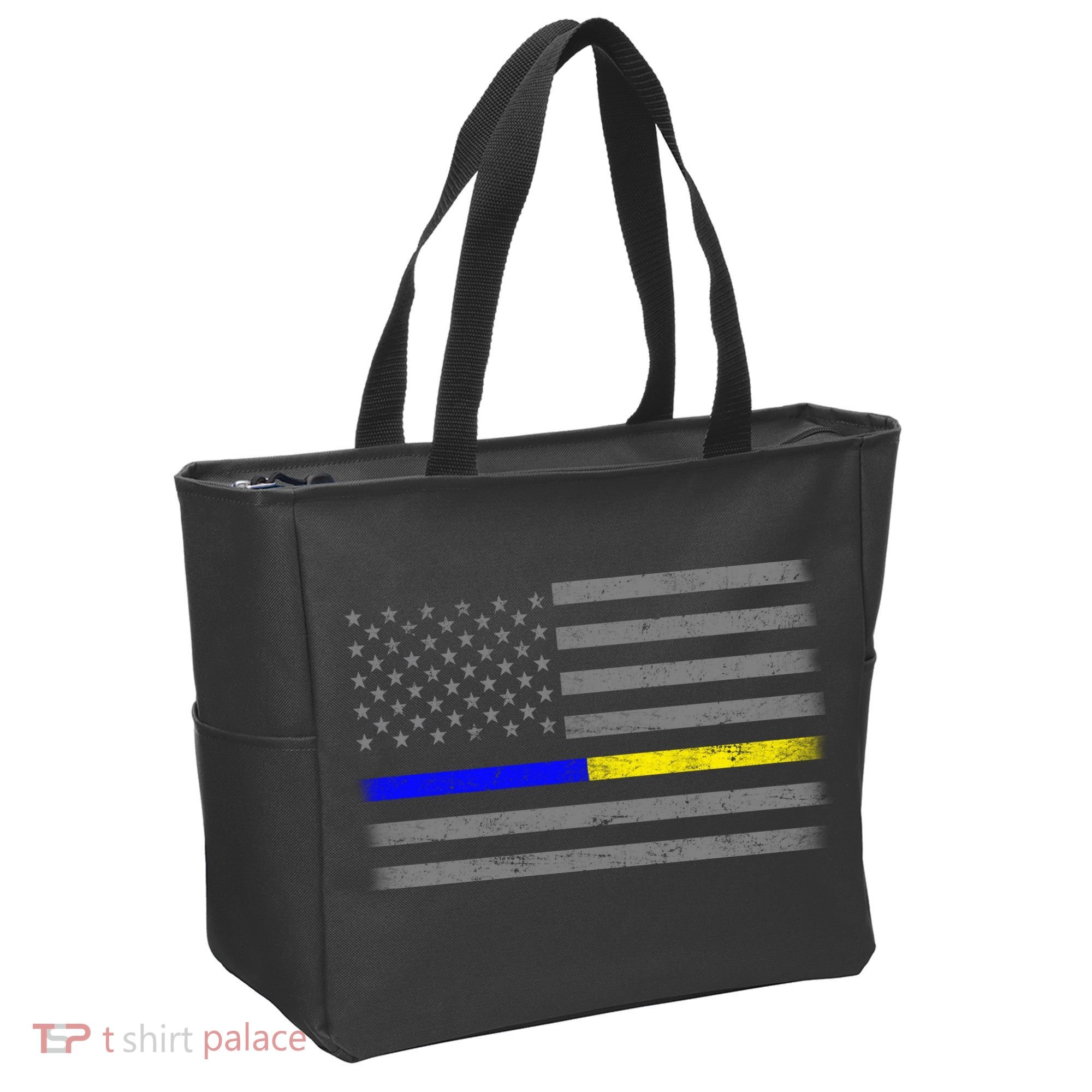 Thin Blue Gold Line Police Dispatcher Flag Tote Bag