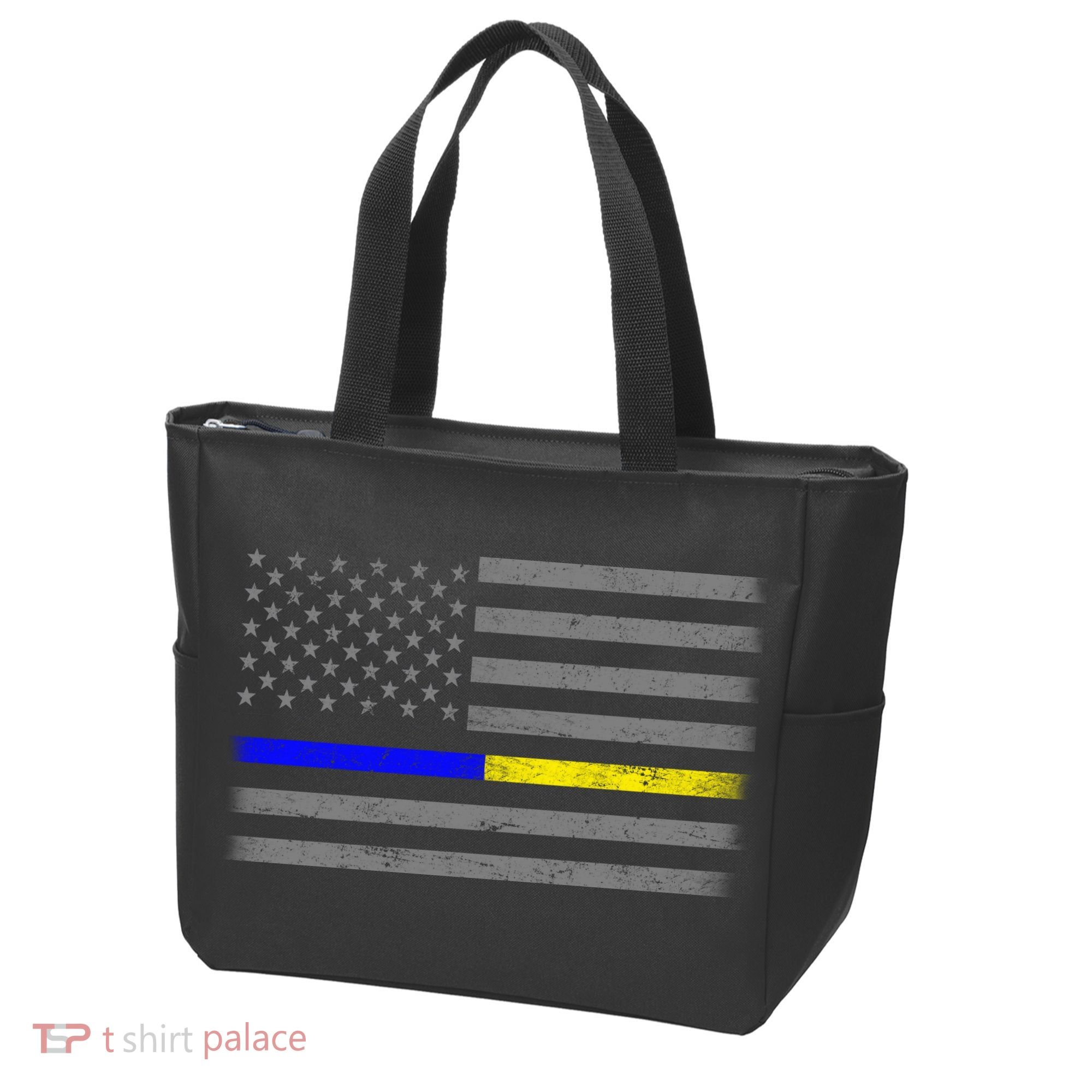 Thin Blue Gold Line Police Dispatcher Flag Tote Bag